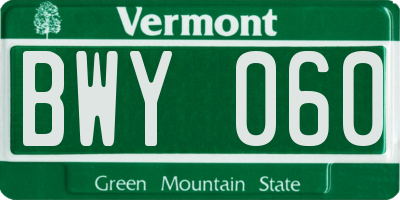 VT license plate BWY060