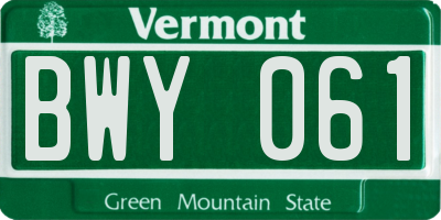 VT license plate BWY061