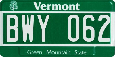 VT license plate BWY062
