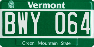 VT license plate BWY064