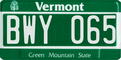 VT license plate BWY065