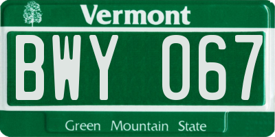 VT license plate BWY067