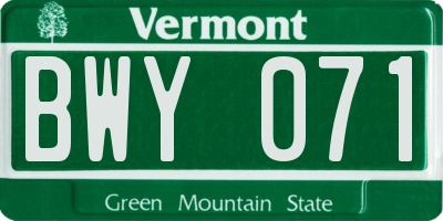 VT license plate BWY071