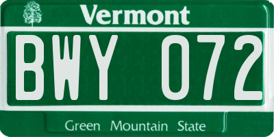 VT license plate BWY072
