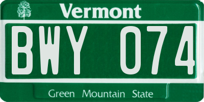 VT license plate BWY074