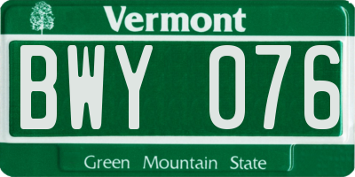 VT license plate BWY076