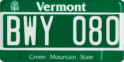 VT license plate BWY080