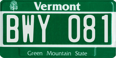 VT license plate BWY081