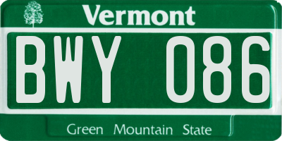 VT license plate BWY086