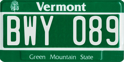 VT license plate BWY089