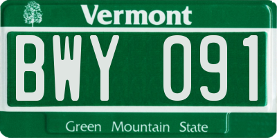 VT license plate BWY091