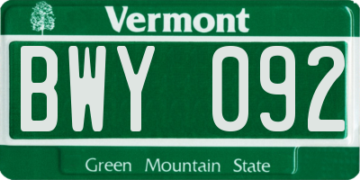 VT license plate BWY092