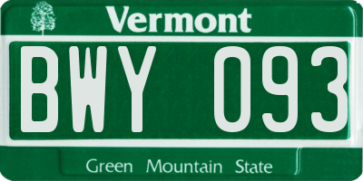 VT license plate BWY093