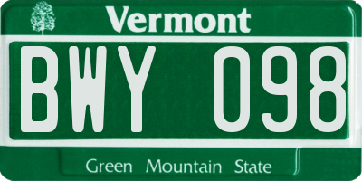 VT license plate BWY098