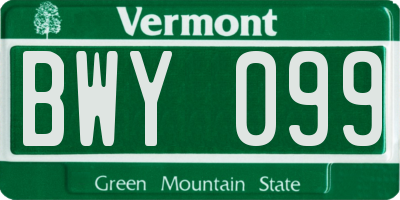 VT license plate BWY099