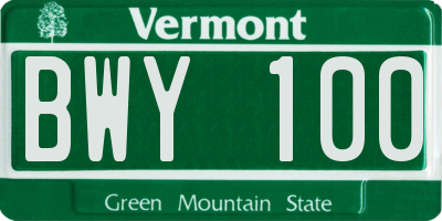 VT license plate BWY100