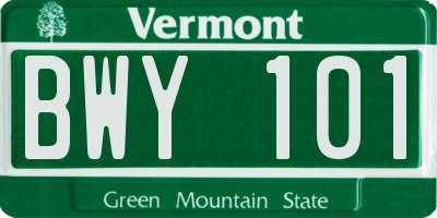 VT license plate BWY101