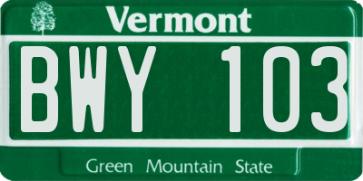 VT license plate BWY103