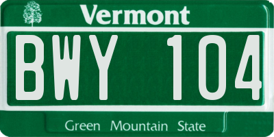 VT license plate BWY104
