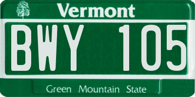 VT license plate BWY105
