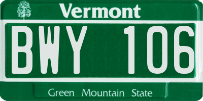 VT license plate BWY106