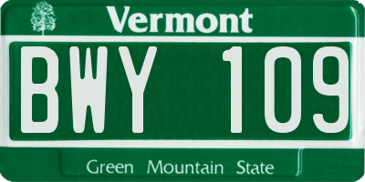 VT license plate BWY109