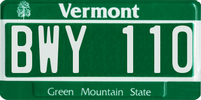 VT license plate BWY110