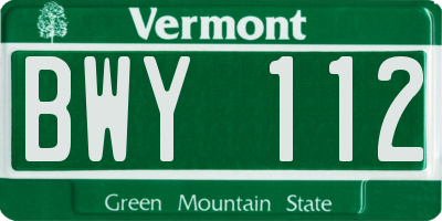 VT license plate BWY112