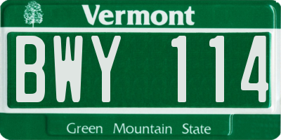 VT license plate BWY114