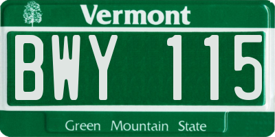 VT license plate BWY115