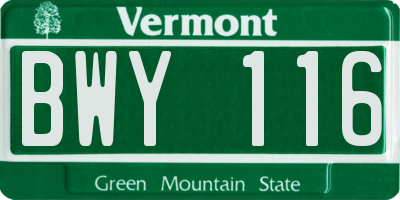 VT license plate BWY116