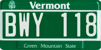VT license plate BWY118