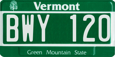 VT license plate BWY120