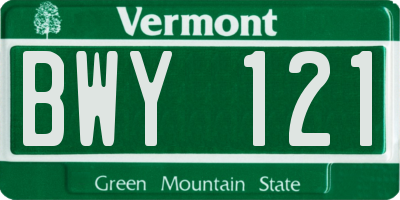 VT license plate BWY121