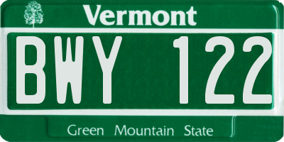 VT license plate BWY122