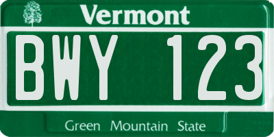 VT license plate BWY123