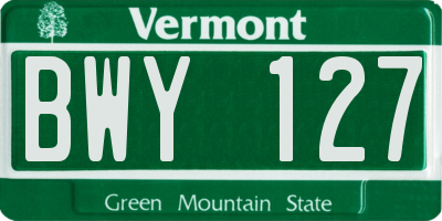 VT license plate BWY127