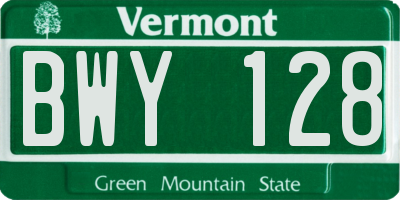 VT license plate BWY128