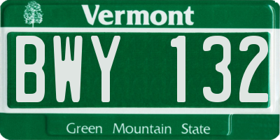 VT license plate BWY132