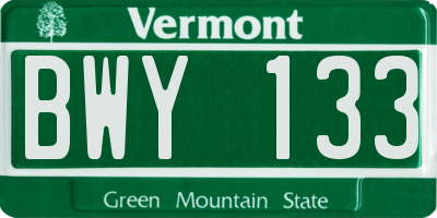 VT license plate BWY133