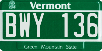 VT license plate BWY136