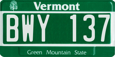 VT license plate BWY137