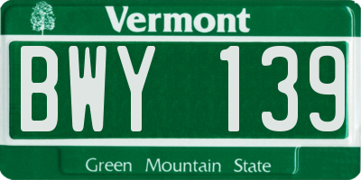 VT license plate BWY139