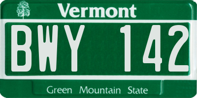 VT license plate BWY142