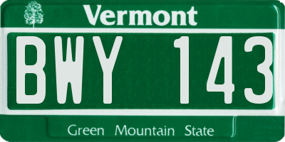VT license plate BWY143