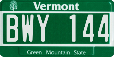 VT license plate BWY144