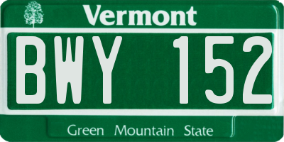 VT license plate BWY152