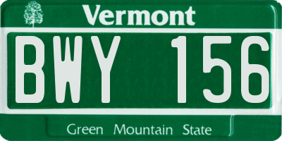 VT license plate BWY156