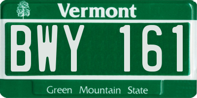 VT license plate BWY161