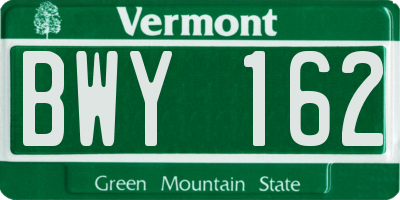 VT license plate BWY162